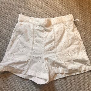 Zara Embroidered White Highrise shorts